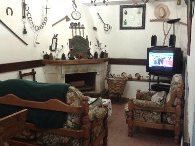 salon con tv y chimenea